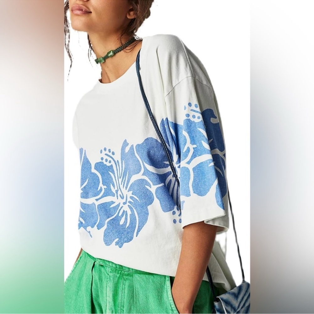 Free People x The Bureau Hibiscus Tee Blue - Picture 2 of 11